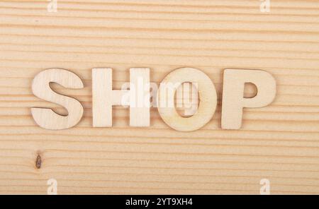 Begriff aus Holzbuchstaben auf hellem Holz Stockfoto