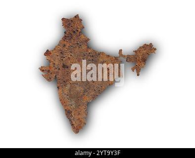 Landkarte von Indien auf rostigen Metall Stockfoto