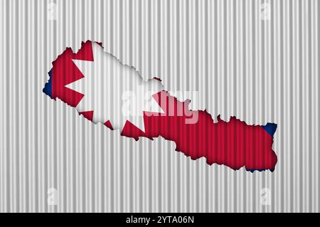 Karte und Flagge von Nepal auf Wellblech Stockfoto