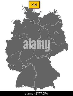 Karte von Deutschland mit Stadtzeichen von Kiel Stockfoto