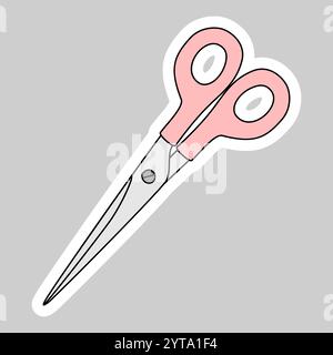 Aufkleber mit Schere, Schreibwaren oder Kunstbedarf, Kritzelstil Vektor-Illustration Stock Vektor