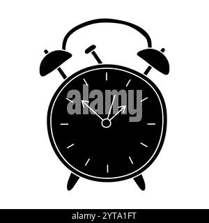 Schwarze Silhouette des altmodischen Weckers, Glyph-Symbol flache Vektor-Illustration Stock Vektor