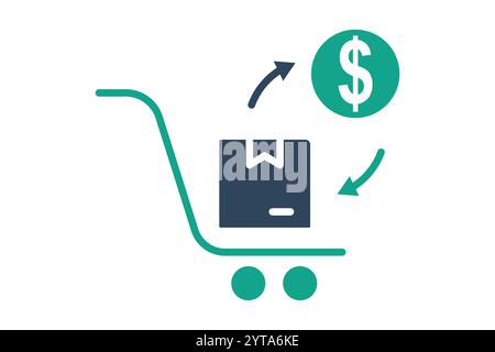 Einkaufssymbol. Symbolstil durchgehend. Warenkorb mit Produkt und Dollar. Symbol für Beschaffung. Vektorillustra zu den Elementen des Beschaffungsmanagements Stock Vektor