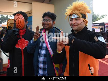 Neu-Delhi, Indien. Dezember 2024. NEW DELHI, INDIEN - 6. DEZEMBER: Menschen, die als Comic-Charaktere auf der Delhi Comic Con 2024 auf dem NSIC Exhibition Grounds Okhla am 6. Dezember 2024 in New Delhi, Indien, gekleidet sind. (Foto: Sonu Mehta/Hindustan Times/SIPA USA) Credit: SIPA USA/Alamy Live News Stockfoto