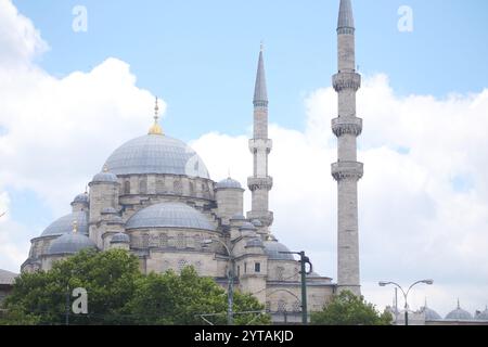 Genießen Sie einen atemberaubenden Blick auf die historischen Moscheekuppeln und majestätischen Minarette gegen den Himmel in istanbul Stockfoto