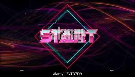 Bild des Anfangstextes über Neonmuster-Hintergrund Stockfoto