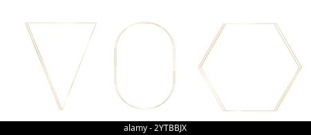 Luxuriöse goldene Kollektion mit dünnem geometrischem Rahmen. Sechseckig, dreieckig, ovale, elegante Borte mit dekorativen Elementen für Zertifikat, Hochzeitseinladung Stock Vektor