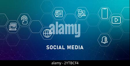 Social-Media-Verläufe Web-Header-Symbol festlegen Outline-Header Hintergrund Internet-Kommunikation Technologie Anwendungsbenachrichtigung Design Stock Vektor