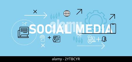Social Media konzeptionelle Umrisse Symbole Internet-Medien Technologie Informationen Netzwerk Verbindung Symbol Design Header Hintergrund Stock Vektor