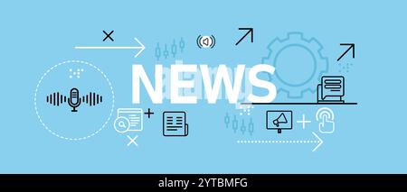 News Update Web-Header Informationen Journalismus Zeitung Reportage Broadcast Design Symbole umreißen Stock Vektor