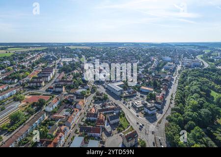 Die mittelfränkische Bezirkshauptstadt Ansbach an der Fränkischen Rezat von oben Blick auf die sehenswerten Stadt Ansbach in Mittelfranken im Somm Ansb Stockfoto