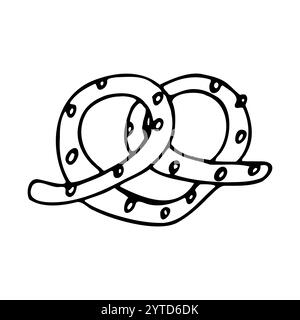 Die festliche Brezel ist ein Symbol der lokalen Küche. Handgemachte Ikone im Stil von Doodle, Backwaren, Backwaren. Stock Vektor