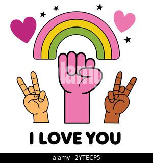 Handmade American Sign Language I Love You Sign Vector Illustration Stock Vektor