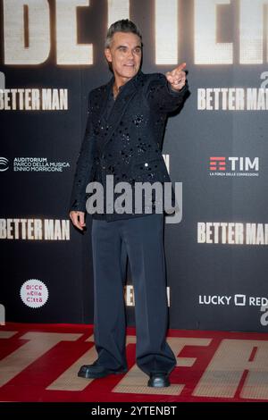 Rom, Italien. Dezember 2024. Robbie Williams nimmt an der „Better man“-Premiere im Auditorium Parco della Musica in Rom Teil. Quelle: SOPA Images Limited/Alamy Live News Stockfoto