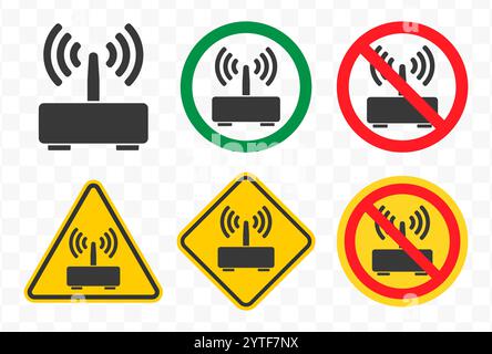 Symbol für verbotenen Router. Symbol für kein WLAN-Router-Verbindungssignal. Schild für verbotene WLAN-Verbindung. Verbot, Verbot. Vektorabbildungsbild. Isoliert Stock Vektor