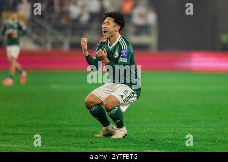 Lodz, Polen. Dezember 2024. Ryoya Morishita aus Legia reagiert auf das polnische Pokalspiel zwischen LKS Lodz und Legia Warszawa im Wladyslaw Krol Municipal Stadium. Endstand; LKS Lodz 0:3 Legia Warszawa. Quelle: SOPA Images Limited/Alamy Live News Stockfoto