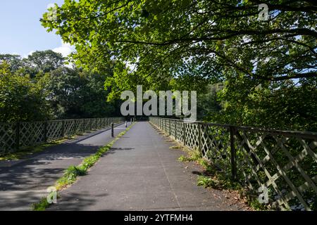 Brücken über den Fluss bei Crook o' Lune in der Nähe von Lancaster in Nordengland. Eine Reihe von Wegen bietet angenehme Spaziergänge mit herrlicher Aussicht. Stockfoto