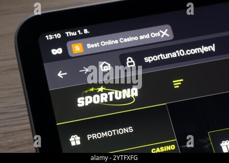 OSTRAVA, TSCHECHIEN - 1. AUGUST 2024: Website der Wettgesellschaft Sportuna, auf der Spieler auf Sport setzen können Stockfoto