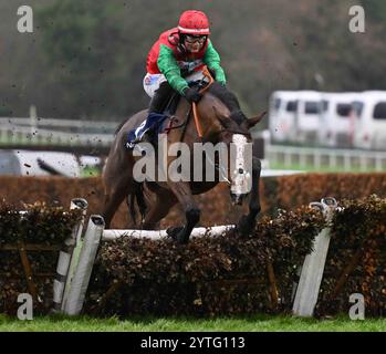 Sandown, Großbritannien. Dezember 2024. Henri, der zweite von Freddie Gingell, macht einen Fehler, bevor er 1,15 das Pertemps Network Handicap Hürdenrennen im Sandown Park gewann, Esher Picture von Paul Blake/Alamy Sports News Stockfoto