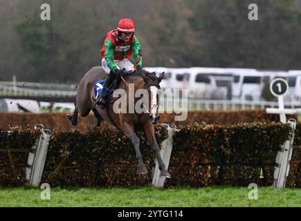 Sandown, Großbritannien. Dezember 2024. Henri, der zweite von Freddie Gingell, macht einen Fehler, bevor er 1,15 das Pertemps Network Handicap Hürdenrennen im Sandown Park gewann, Esher Picture von Paul Blake/Alamy Sports News Stockfoto