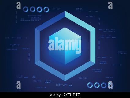 Abstrakter Technologiehintergrund mit Bildschirm mit quadratischen Kästen und digitalen Elementen, die Innovation, Datenverarbeitung und moderne Technologiesysteme vermitteln Stock Vektor