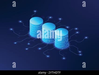 Die Servertechnologie ist mit dem Technologiekreislauf verbunden, wobei Datenverarbeitung und Konnektivität in digitalen Systemen, der Betrieb von Servern und ne übertragen werden Stock Vektor