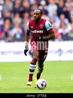 Aktenfoto vom 14.04.2024 von Michail Antonio von West Ham United. West Ham Forward Michail Antonio war in einen Verkehrsunfall verwickelt, wie der Premier League Club bestätigt hat. Ausgabedatum: Samstag, 7. Dezember 2024. Stockfoto