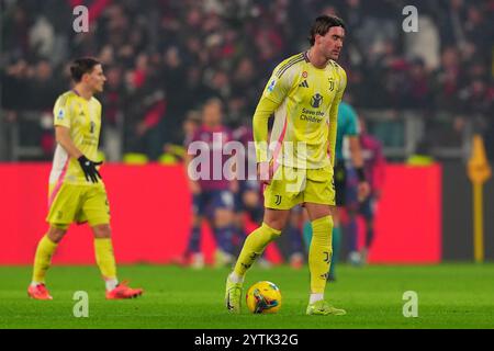 Torino, Italien. Dezember 2024. Juventus' Dusan Vlahovic während des Fußballspiels der Serie A zwischen Juventus und Bologna im Allianz-Stadion in Turin, Norditalien - Samstag, den 07. Dezember 2024. Sport - Fußball . (Foto: Spada/Lapresse) Credit: LaPresse/Alamy Live News Stockfoto