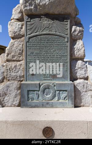 Gedenktafel des Reiterdenkmals in Windhoek, Namibia Stockfoto