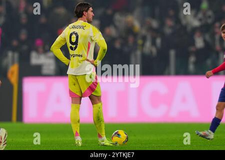 Torino, Italien. Dezember 2024. Juventus' Dusan Vlahovic während des Fußballspiels der Serie A zwischen Juventus und Bologna im Allianz-Stadion in Turin, Norditalien - Samstag, den 07. Dezember 2024. Sport - Fußball . (Foto: Spada/Lapresse) Credit: LaPresse/Alamy Live News Stockfoto