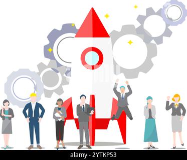 Business Team – Gear and Rocket Startup Global Illustrations Vector Material Stock Vektor