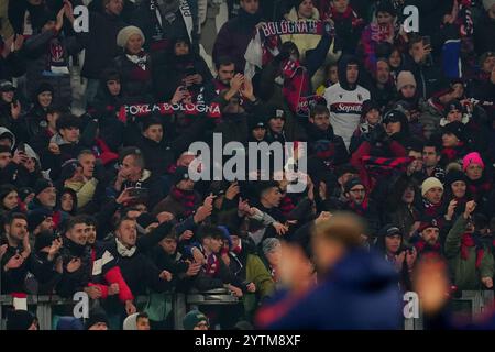 Torino, Italien. Dezember 2024. Bolognas Fans beim Fußball-Spiel der Serie A zwischen Juventus und Bologna im Allianz-Stadion in Turin, Norditalien - Samstag, den 07. Dezember 2024. Sport - Fußball . (Foto: Spada/Lapresse) Credit: LaPresse/Alamy Live News Stockfoto