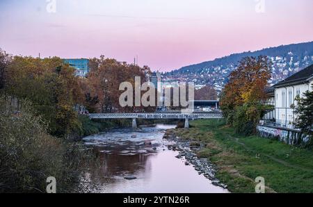 Zürich, Schweiz, 16. November 2024: Über die Militärbrücke wurde ein Banner mit der Aufschrift „Krieg gegen Krieg – Solidarität mit Palästina“ gestreckt Stockfoto