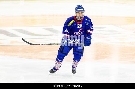 Kloten, Schweiz, 24. November 2024: #26 Stefan Rozic, Verteidiger EHC Kloten U20-Elit Team. (Foto: Andreas Haas/dieBildmanufaktur) Stockfoto