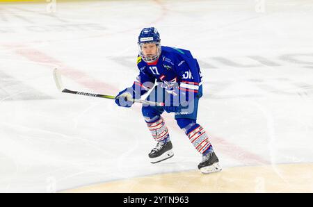 Kloten, Schweiz, 29. November 2024: #17 Elia Liniger, Stürmer EHC Kloten U20-Elit Team. (Foto: Andreas Haas/dieBildmanufaktur) Stockfoto