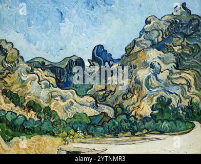 Van Gogh Mountains in Saint Remy, 1889, Öl auf Leinwand. Vincent Van Gogh Gemälde, Van Gogh Landschaft; postimpressionistische Gemälde aus dem 19. Jahrhundert Stockfoto