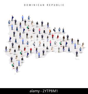 Dominikanische Republik Bevölkerungskarte. Große Gruppe von Personen in Form einer Karte. Illustration des flachen Vektors isoliert auf weiß Stock Vektor