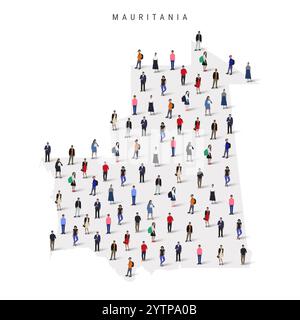Mauretanien Bevölkerungskarte. Große Gruppe von Menschen in Form einer mauretanischen Karte. Abbildung des flachen Vektors isoliert Stock Vektor