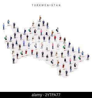 Turkmenistan Bevölkerungskarte. Große Gruppe von Menschen in Form einer turkmenischen Karte. Abbildung des flachen Vektors isoliert Stock Vektor