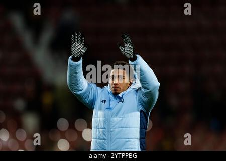 Girona, Spanien. Dezember 2024. Bellingham (Real Madrid CF) ist nach dem Fußballspiel der La Liga zwischen Girona FC und Real Madrid CF im Montilivi-Stadion am 7. Dezember 2024 in Girona, Spanien, zu sehen. Foto: Siu Wu Credit: dpa/Alamy Live News Stockfoto