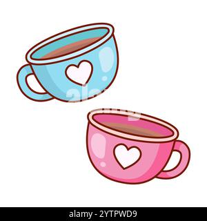 Zwei Tassen. Valentinstag-Design. Vektorabbildung. Stock Vektor