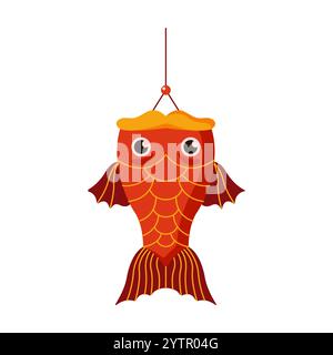 Windsocke geformtes asiatisches Spielzeug Koi Karpfen flache Farbe Vektor Objekt. Japanische Dekoration für den Kindertag symbolisiert Stärke Illustration auf weiß Stock Vektor