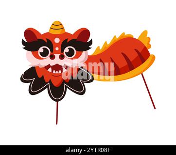 Chinesische Drachenpuppe feiert Mondneujahr flache Farbe Vektor Objekt. Asiatische mythische Kreatur, die Glücksbringer auf weiß bringt Stock Vektor