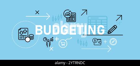 Budgeting Money Budget Cash Planning Control Ausgaben Financial Management Service Web-Header Illustrationskonzept mit flachem, hellblauem Symbol Stock Vektor