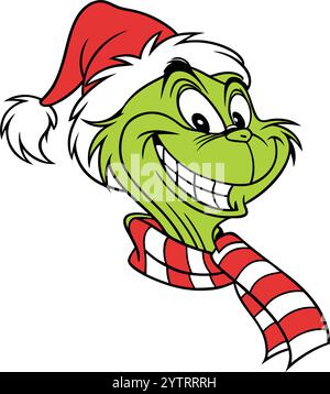 Grinch Christmas Emoji lustiges Gesicht Stock Vektor