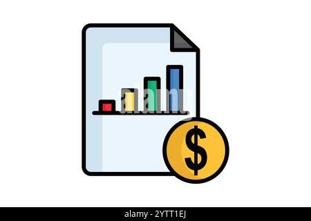 Symbol „Kosten“. Symbolstil für farbige Umrisse. Dokument mit Dollar und Diagramm. Symbol für Beschaffung. Vektorillustratio der Elemente des Beschaffungsmanagements Stock Vektor