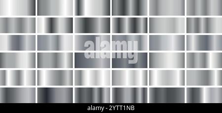 Set mit Silberverläufen, Silber, Metall. Stock Vektor
