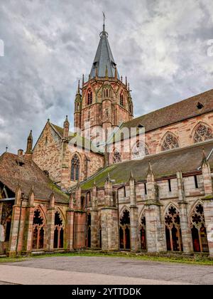 Die Kirche St. Peter und Paul in Wissembourg mit Kreuzgang und Turm Stockfoto