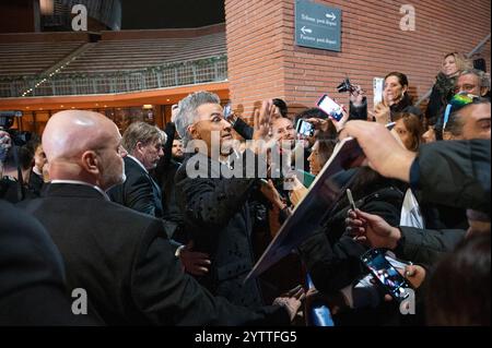 Robbie Williams nimmt am 6. Dezember 2024 an der Premiere von Better man im Auditorium Parco Della Musica in Rom Teil. Stockfoto