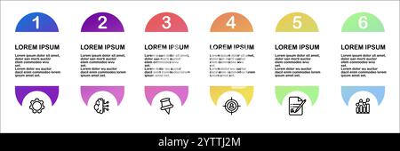 Geschäftswerte und Ziele Infografik-Entwurfsvorlage mit Symbolen und Schritten für Prozessdiagramm, Präsentationen, Workflow-Layout, Banner, Flussdiagramm, I Stock Vektor